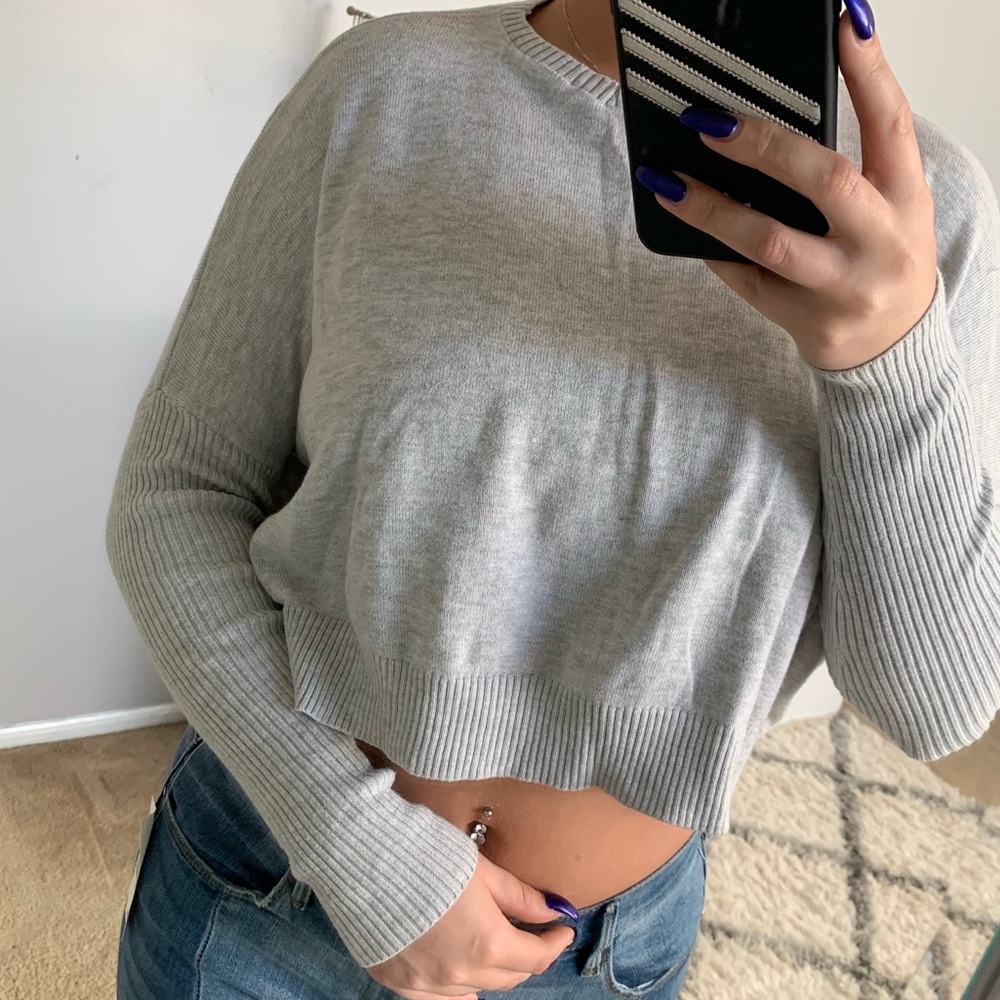 Grey silence the noise cropped sweater